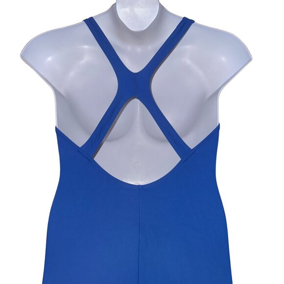 Speedo Powerflex Ultraback One Piece Swimsuit Womens 12 Solid Blue Moderate Cut - Picture 7 of 9